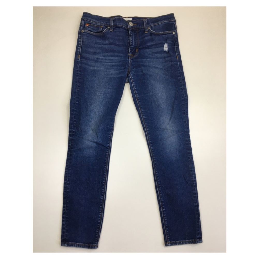 HUDSON Med/Dark Wash NATALIE Super Skinny Distressed 5 Pocket Logo Buttons Jeans